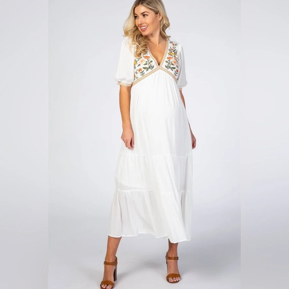 PinkBlush embroidered tiered midi dress nwot - Picture 1 of 10
